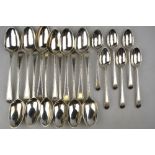 A set of twelve George III bright-cut table spoons with engraved monograms, John Lambe, London 1777,