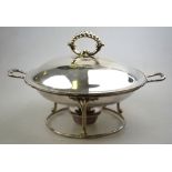 A Victorian silver circular chafing dish and cover with beaded handles and rim,