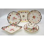 A late 19th century Cauldon 'Tea for One' service decorated with a garland of pink roses,