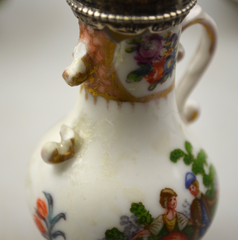 A 19th century Meissen white-metal salt and mustard pair embossed and printed with flowers and - Image 4 of 5