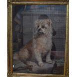 R W Salter - Study of a terrier in a barn interior, pastel, signed and dated January 1st 1857,