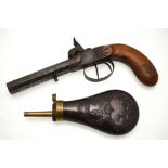 A 19th century double-barrelled percussion pistol with 10.