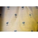 A pair of interlined textured sand yellow curtains with green palm tree pattern,