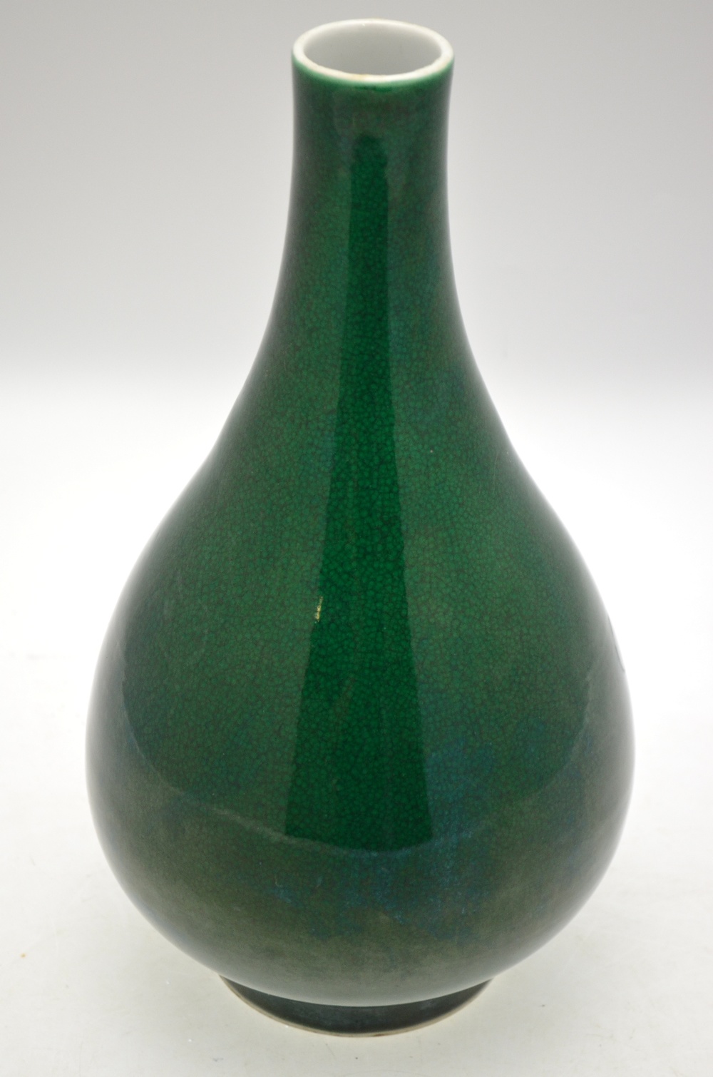 A Chinese pear shaped apple green close crackle glazed vase,