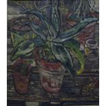 John Bratby attrib (1928-92) - Cactus in a pot, oil on canvas, 40 x 34 cm,