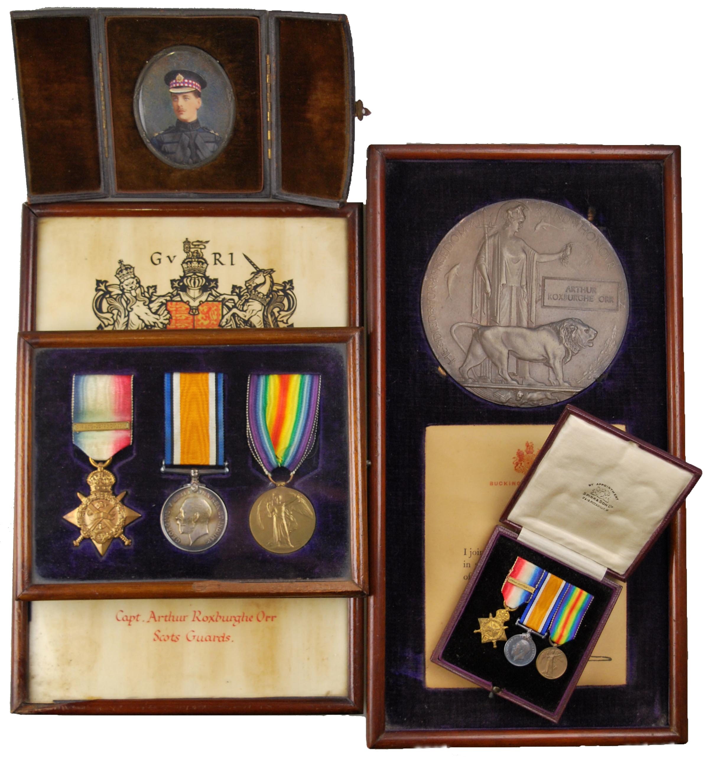 A rare WWI casualty trio and memorial plaque to Captain Arthur Roxburghe Orr,