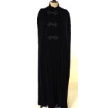 A black velvet evening cloak with braided detail to front Condition Report Good