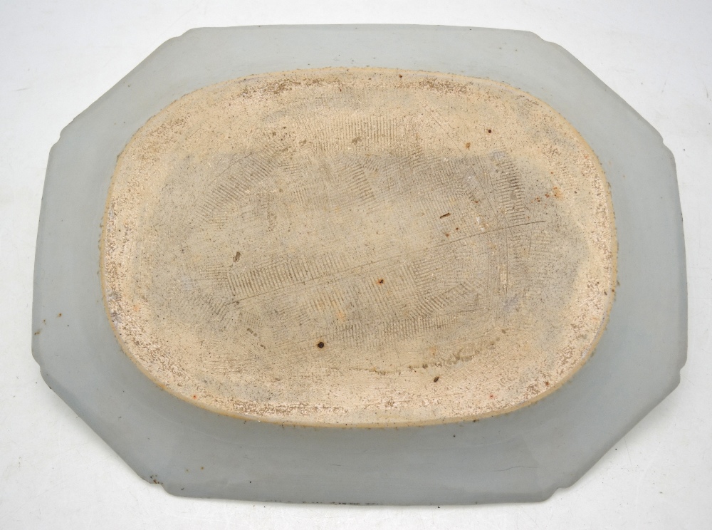 A Chinese blue and white chamfered rectangular meat dish decorated with rockwork, - Image 2 of 3