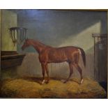 J Loder (fl 1820-60) - Study of a chestnut hunter in a stable interior, oil on canvas,