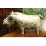 A stitched leather 'baby' hippopotamus footstool, in the manner of Liberty & Co,