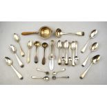 A quantity of Georgian and later silver teaspoons and other flatware, 8.