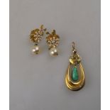 A drop pendant in the style of Miriam Haskell to/w a pair of simulated pearl cluster drop earrings