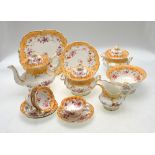 A Victorian Clarke & Cope part tea service decorated in the Chinoiserie style with flowers,