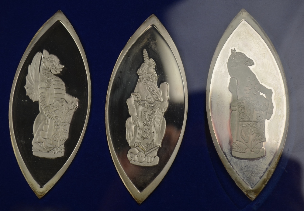 A Danbury Mint limited edition cased set of ten silver ingots of navette form - 'The Queen's - Image 6 of 6