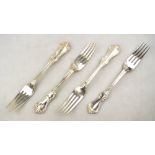 Four Victorian silver table forks modified fiddle form, Josiah Williams & Co., Exeter 1857, 11.