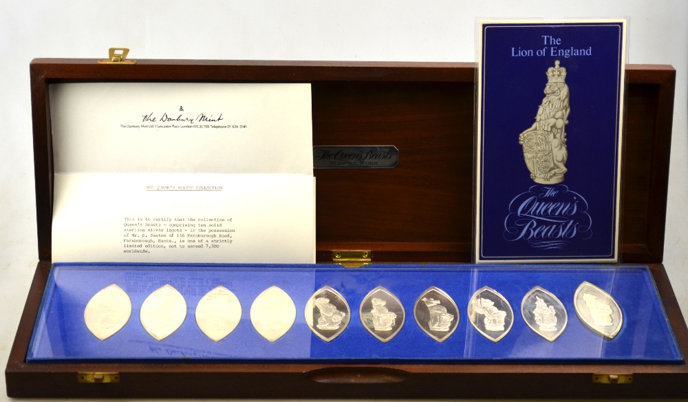 A Danbury Mint limited edition cased set of ten silver ingots of navette form - 'The Queen's