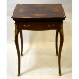 An early 20th century gilt metal mounted inlaid kingwood and satinwood envelope card table with