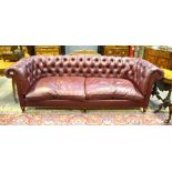 Howard Chairs Ltd, London, a contemporary bespoke deep burgundy buttoned leather Chesterfield sofa,