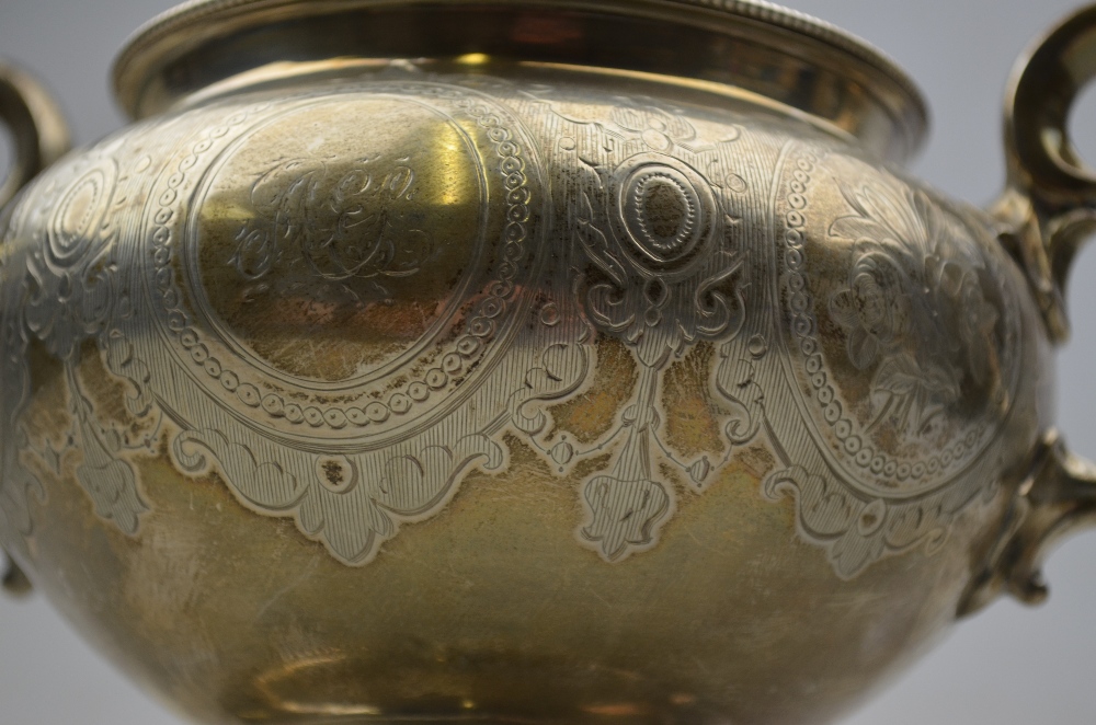 A Victorian engraved silver two-handled sugar basin with beaded rim and flared foot, - Image 3 of 4