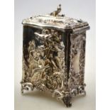 An Edwardian rococo revival silver tea caddy in the manner of Paul de Lamerie,