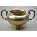 A Victorian engraved silver two-handled sugar basin with beaded rim and flared foot,