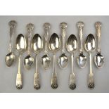 A set of six Victorian silver egg-spoons with scroll-decorated handles, Charles Bayton II,