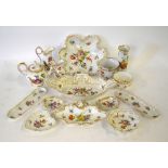 A collection of traditionally decorated Dresden porcelain including a leaf shaped dish, 24.