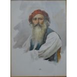 Filesay? - Portrait of a bearded man with red beret, watercolour, indistinctly signed,