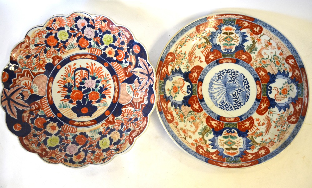 Two large Japanese Imari dishes, one of