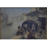 Italian school - Venetian canal view wit