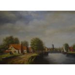 DoesBurg - Dutch river view, oil on canv