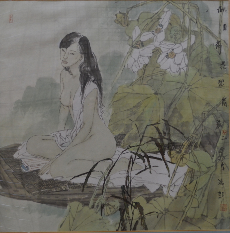 Chinese school - Seated female nude, wat - Image 2 of 4