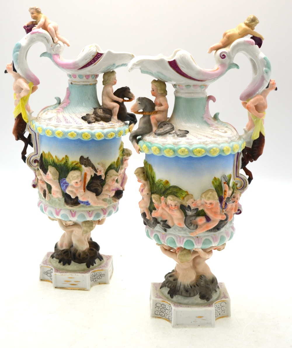 A continental pair of porcelain wine fla - Image 2 of 5