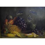 M Kirkham - A still life study with fruit, oil on canvas, signed lower right and dated 1905,