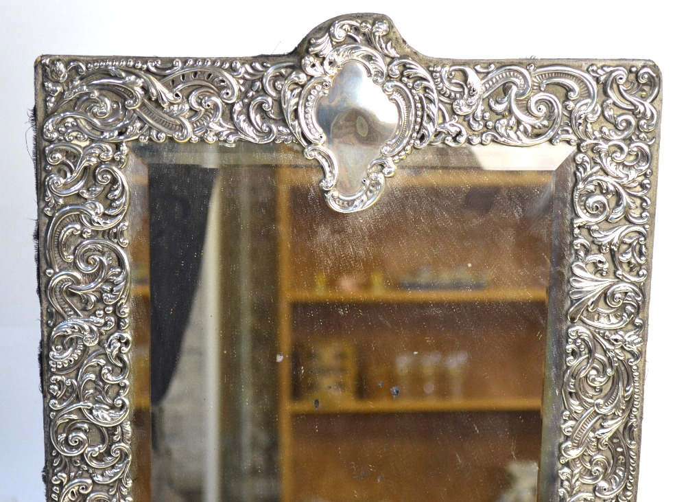 A large Victorian silver-faced easel toilet mirror with bevelled plate surmounted by rococo - Image 8 of 9