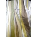A pair of lined and inter-lined heavy woven cotton striped curtains in ivory/pale