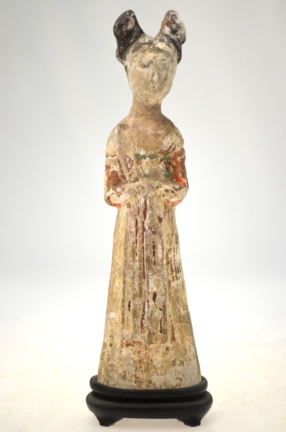 A Chinese Tang standing funerary figure of a court lady, vestiges of cold pigment, - Image 6 of 7