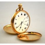 A 9ct gold hunter pocket watch with 15 jewel Pluto movement, in Denison case,