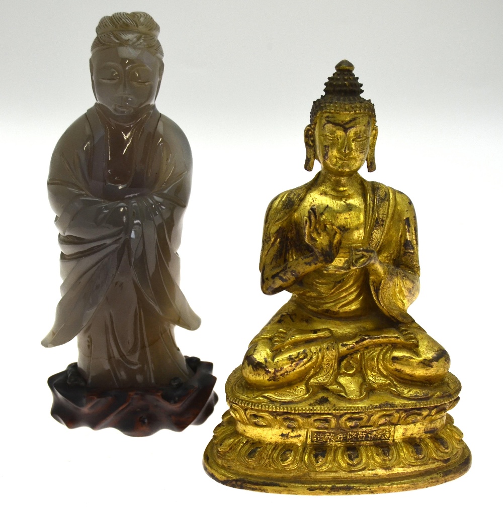 A Chinese gilt bronze 18th century seated figure of Buddha, - Image 4 of 8