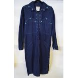 A Thierry Mugler long denim shirt dress with turquoise coloured stud embellishment,