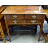 A George III mahogany side table with two short over one long drawer,