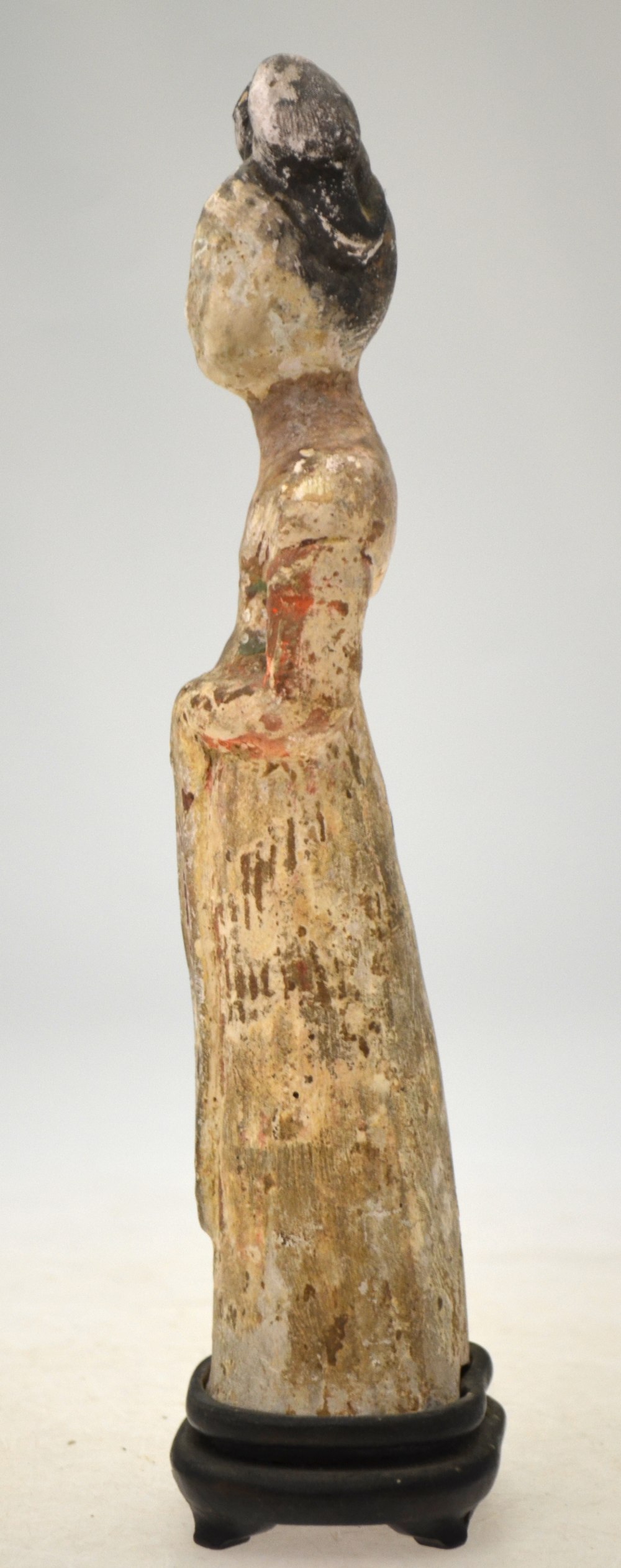 A Chinese Tang standing funerary figure of a court lady, vestiges of cold pigment, - Image 7 of 7