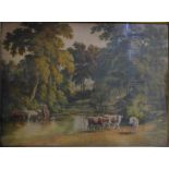 J S Hughes - Cattle in a forest clearing, watercolour, signed and dated 1829 lower right,