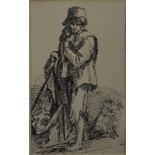 Manner of Thomas Barker of Bath - Bare footed figure, pen and ink,