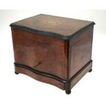 A 19th century brass inlaid burr yew cigar casket of serpentine form,