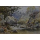 Henry Bowser Wimbush (1861-1943) - 'A Devon landscape with tumbling river', watercolour,