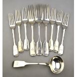 Six early 19th century fiddle pattern dessert forks,