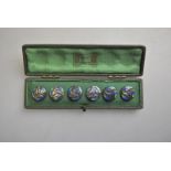 Liberty - A set of six Art Nouveau circular buttons set with blue and green enamel around a triple