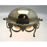 A Victorian oval electroplated revolving breakfast dish with ivory-insulated handle and pierced