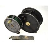 A 3" fly reel by Bernard & Son, Pall Mall and a 4" fly reel, 'The Newton' by Army & Navy Stores Ltd,